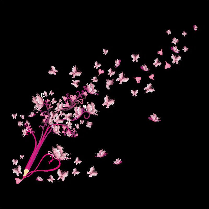 Flying Pink Butterfly Flower Blossom Wall Sticker