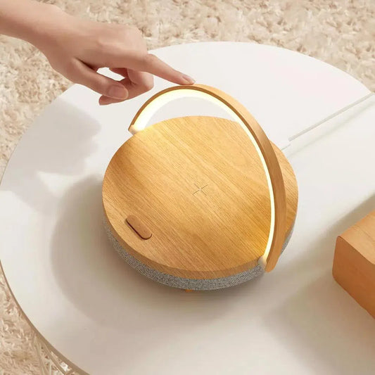 Wooden Table Lamp Wireless Charger & Bluetooth Speaker