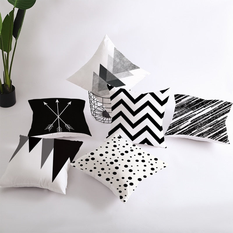 Black & White Geometric Pattern Pillow Case